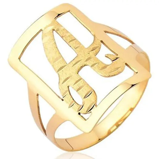 ANEL DE LETRA QUADRADO A OURO 18K PURO
