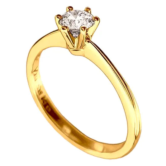 ANEL SOLITÁRIO 6 GARRAS OURO 18K, ARO FINO, PEDRA ZIRCÔNIA