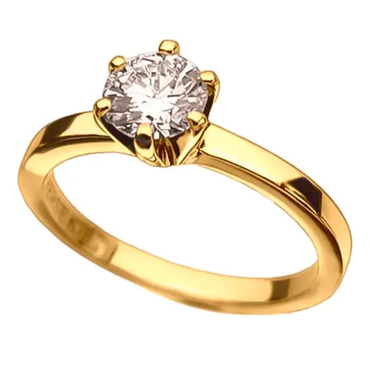 ANEL DE NOIVADO ZIRCÔNIA, CAIXA 6 GARRAS, OURO 18K