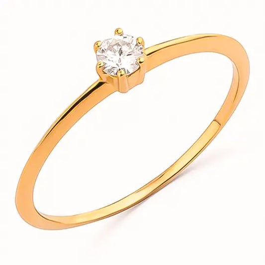 ANEL SOLITÁRIO COM ZIRCÔNIA EM OURO 18K