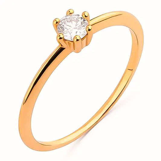 ANEL SOLITÁRIO COM ZIRCÔNIA EM OURO 18K