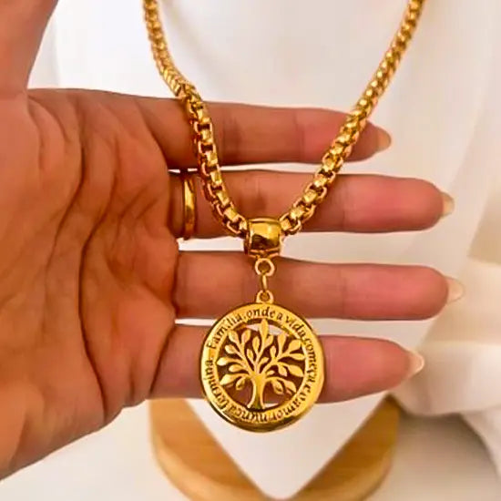 PINGENTE ÁRVORE 20MM PERSONALIZADO COM ESCRITA DO LADO 18K