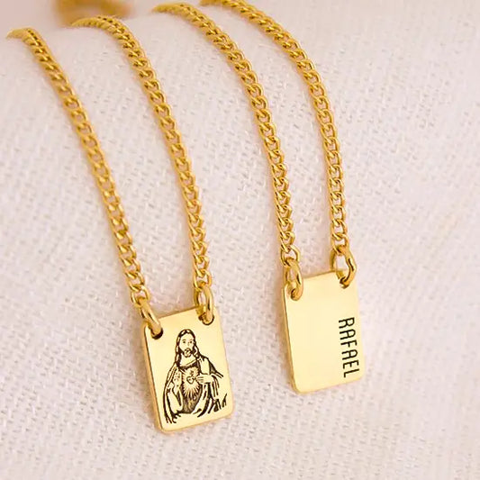 ESCAPULÁRIO RETANGULAR MINI DESENHO OURO 18K