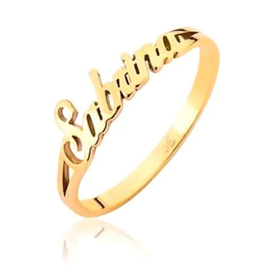 ANEL COM NOME PERSONALIZADO GRAVADO EM OURO PURO 18K